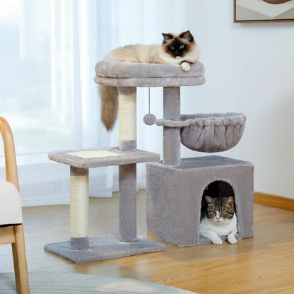 Arbre à Chat 73cm Hamac Bois | Gris | Perchoir Du Chat