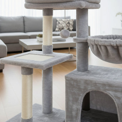 Arbre à Chat 73cm Hamac Bois | Gris | Perchoir Du Chat