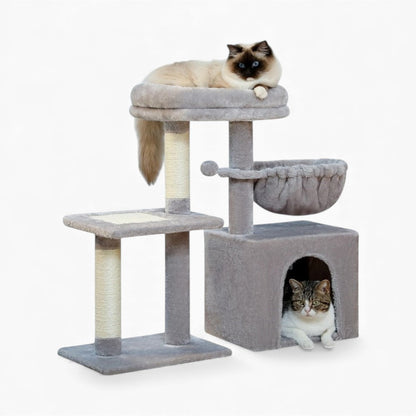 Arbre à Chat 73cm Hamac Bois | Gris | Perchoir Du Chat