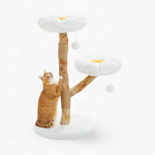 Arbre à Chat 92cm Fleur Bois Massif | Perchoir Du Chat