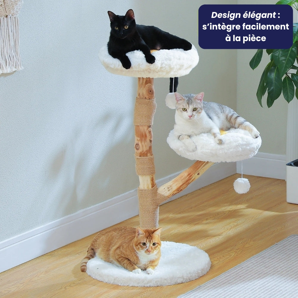 Arbre à Chat 92cm Fleur Bois Massif | Perchoir Du Chat