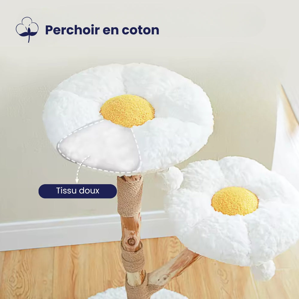 Arbre à Chat 92cm Fleur Bois Massif | Perchoir Du Chat