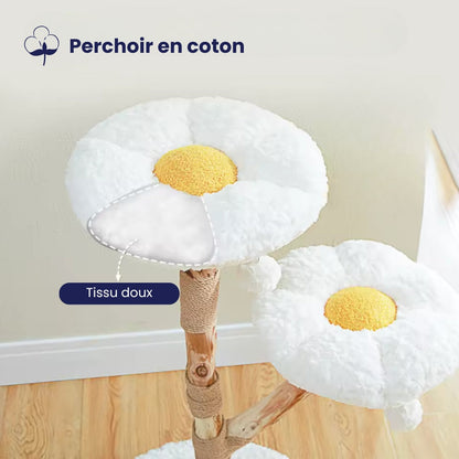 Arbre à Chat 92cm Fleur Bois Massif | Perchoir Du Chat