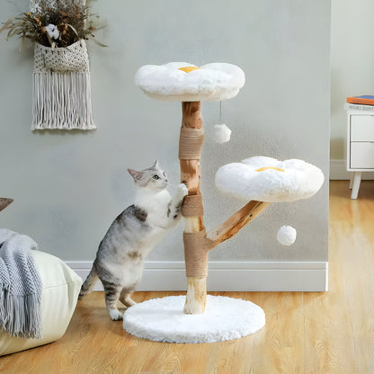Arbre à Chat 92cm Fleur Bois Massif | Perchoir Du Chat