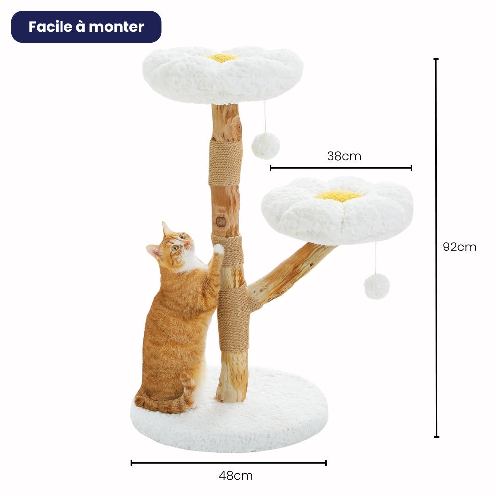 Arbre à Chat 92cm Fleur Bois Massif | Perchoir Du Chat