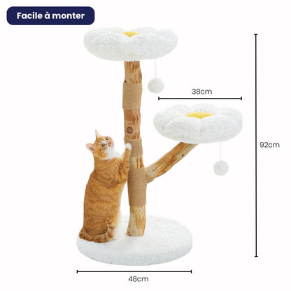 Arbre à Chat 92cm Fleur Bois Massif | Perchoir Du Chat