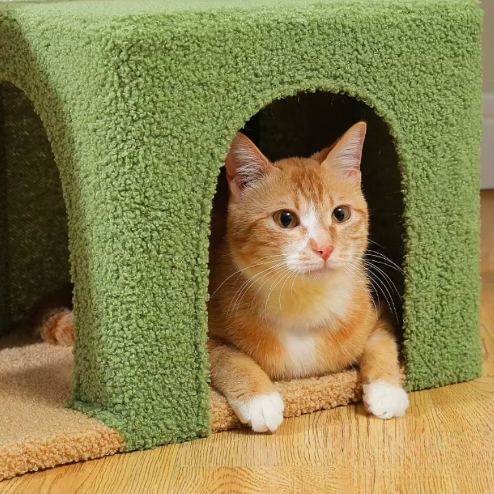 Arbre à Chat 92cm Hamac Bois | Vert Beige | Perchoir Du Chat
