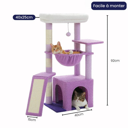 Arbre à Chat 92cm Hamac Bois Violet | Perchoir Du Chat