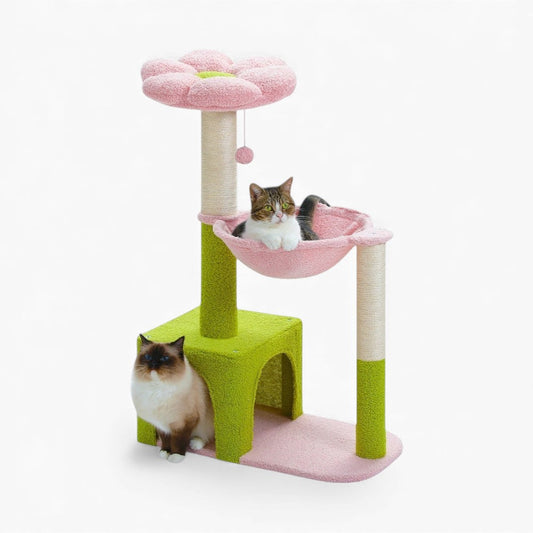 Arbre à Chat 93cm Hamac Bois | Design Rose | Perchoir Du Chat