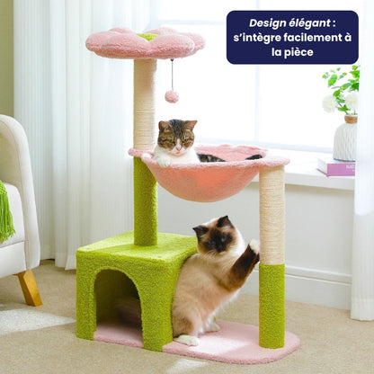 Arbre à Chat 93cm Hamac Bois | Design Rose | Perchoir Du Chat