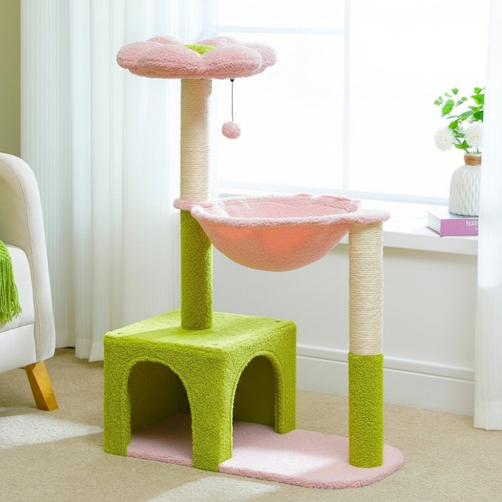 Arbre à Chat 93cm Hamac Bois | Design Rose | Perchoir Du Chat