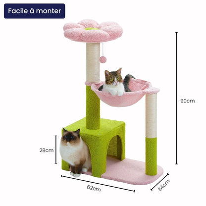 Arbre à Chat 93cm Hamac Bois | Design Rose | Perchoir Du Chat