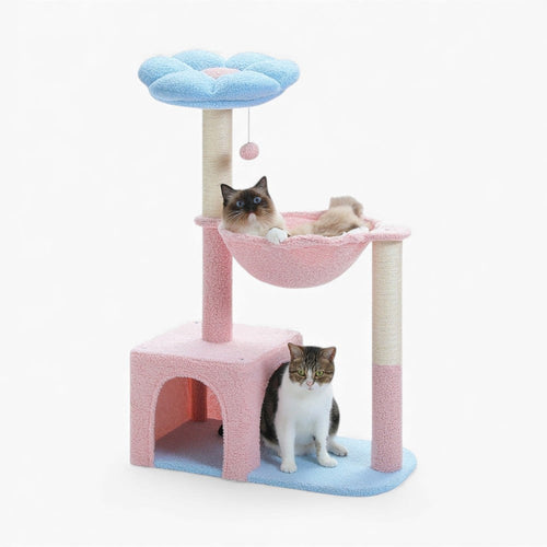 Arbre à Chat 93cm Hamac | Design Bleu Rose | Perchoir Du Chat