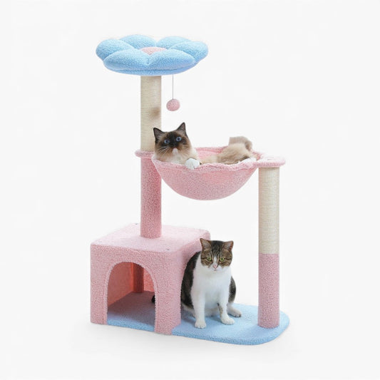 Arbre à Chat 93cm Hamac | Design Bleu Rose | Perchoir Du Chat