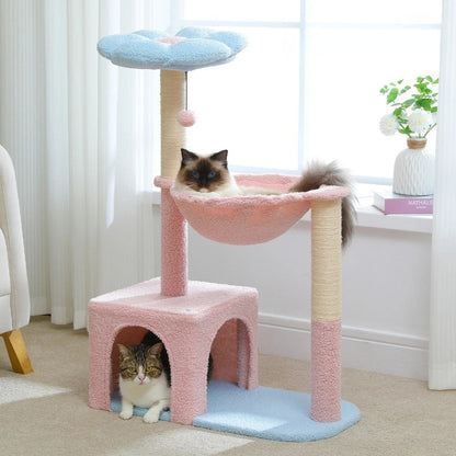 Arbre à Chat 93cm Hamac | Design Bleu Rose | Perchoir Du Chat