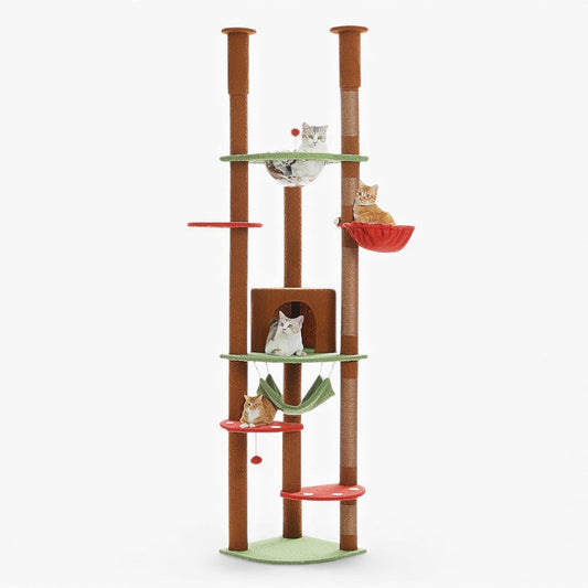 Arbre à Chat au Plafond Réglable Hamac Bois | Marron | Perchoir Du Chat