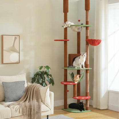 Arbre à Chat au Plafond Réglable Hamac Bois | Marron | Perchoir Du Chat