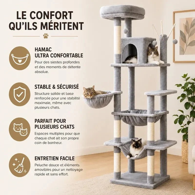 Arbre à Chat Hamac Griffoir Multi-Niveaux