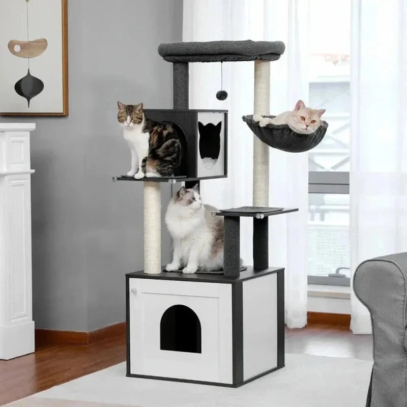 Arbre à Chat 2 en 1 avec Litière et Hamac