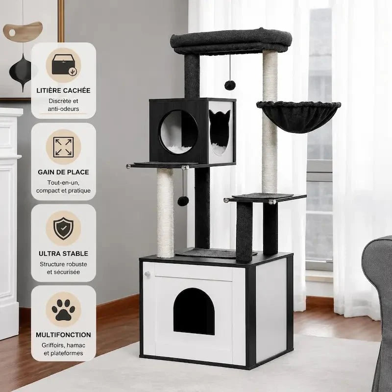 Arbre à Chat 2 en 1 avec Litière et Hamac