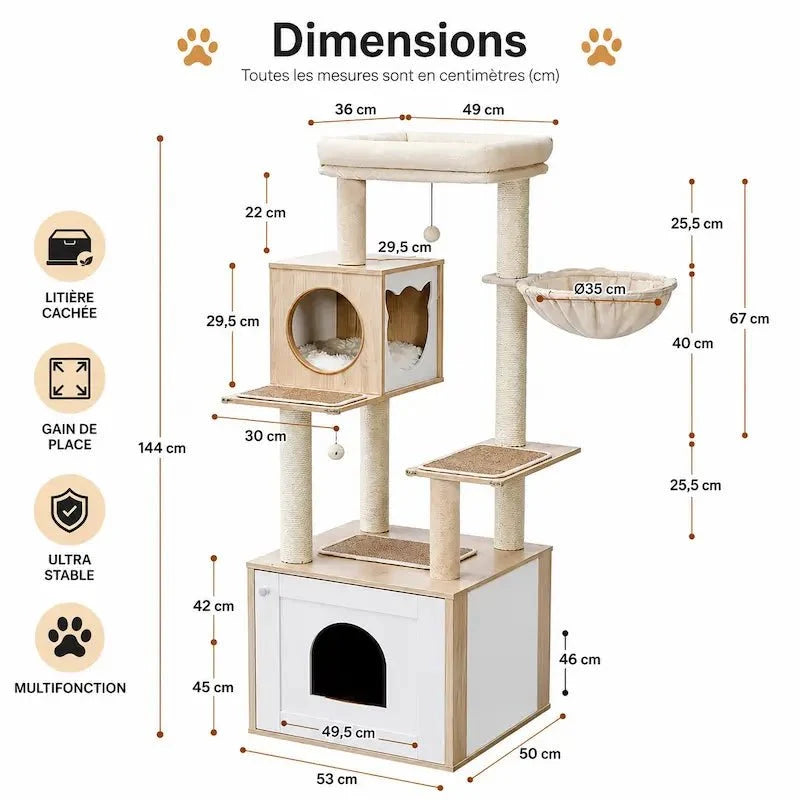 Arbre à Chat 2 en 1 avec Litière et Hamac