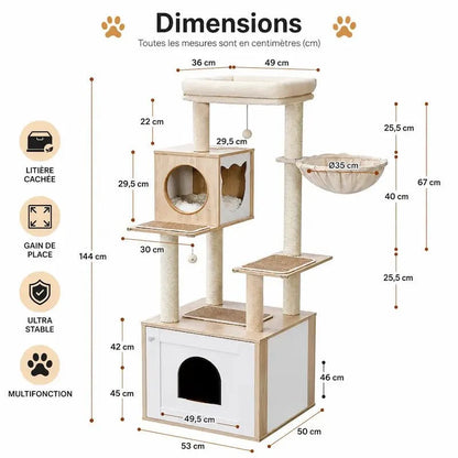Arbre à Chat 2 en 1 avec Litière et Hamac