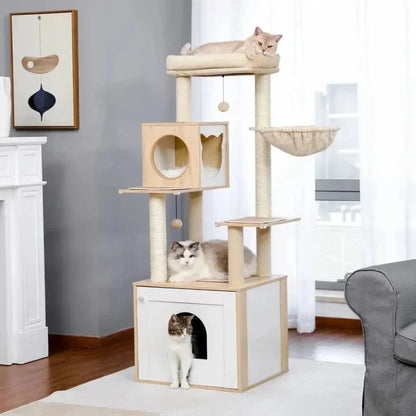 Arbre à Chat 2 en 1 avec Litière et Hamac