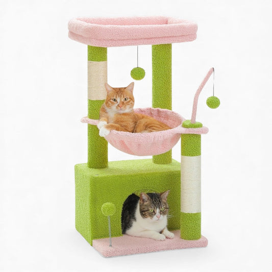 Arbre à Chat Bois 80cm Hamac | Vert Rose | Perchoir Du Chat