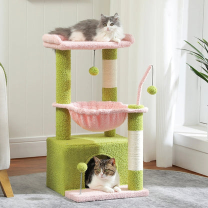 Arbre à Chat Bois 80cm Hamac | Vert Rose | Perchoir Du Chat