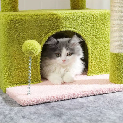 Arbre à Chat Bois 80cm Hamac | Vert Rose | Perchoir Du Chat