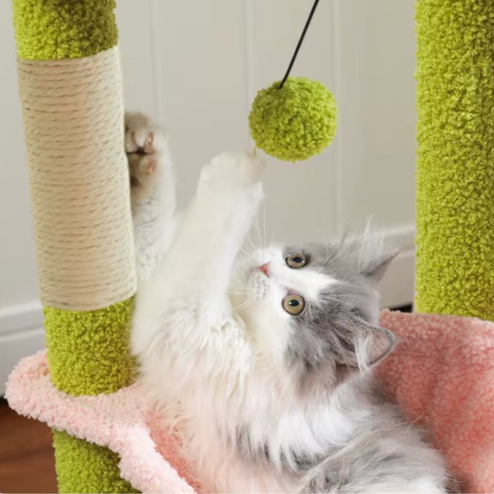 Arbre à Chat Bois 80cm Hamac | Vert Rose | Perchoir Du Chat