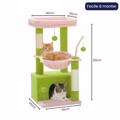 Arbre à Chat Bois 80cm Hamac | Vert Rose | Perchoir Du Chat