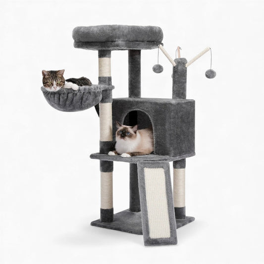 Arbre à Chat Hamac 104cm Bois Foncé | Gris | Perchoir Du Chat