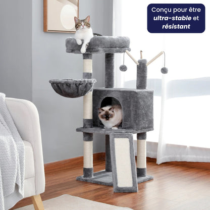 Arbre à Chat Hamac 104cm Bois Foncé | Gris | Perchoir Du Chat