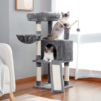 Arbre à Chat Hamac 104cm Bois Foncé | Gris | Perchoir Du Chat