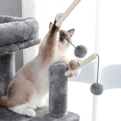 Arbre à Chat Hamac 104cm Bois Foncé | Gris | Perchoir Du Chat