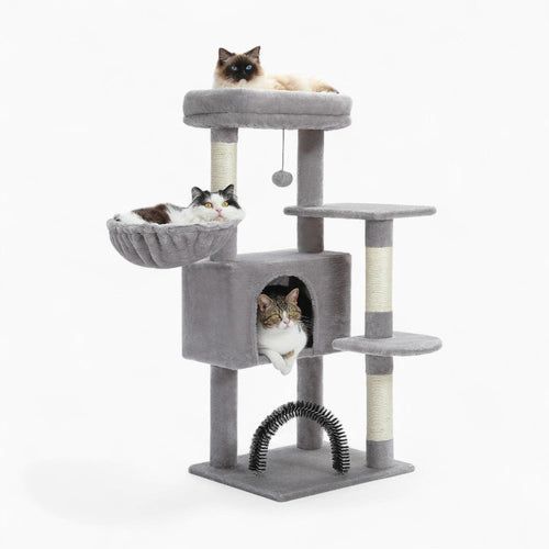 Arbre à Chat Hamac 106cm Bois | Gris | Perchoir Du Chat