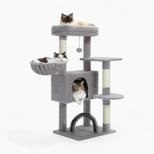 Arbre à Chat Hamac 106cm Bois | Gris | Perchoir Du Chat