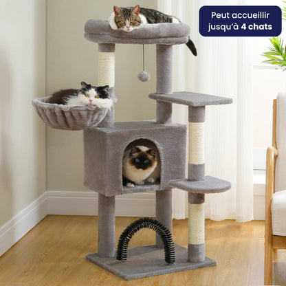 Arbre à Chat Hamac 106cm Bois | Gris | Perchoir Du Chat