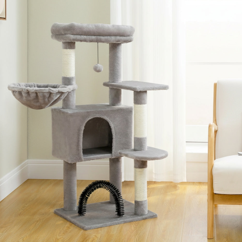 Arbre à Chat Hamac 106cm Bois | Gris | Perchoir Du Chat