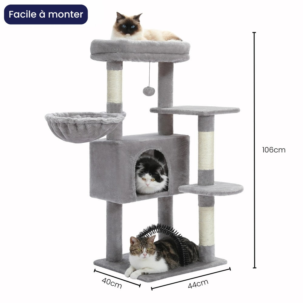 Arbre à Chat Hamac 106cm Bois | Gris | Perchoir Du Chat