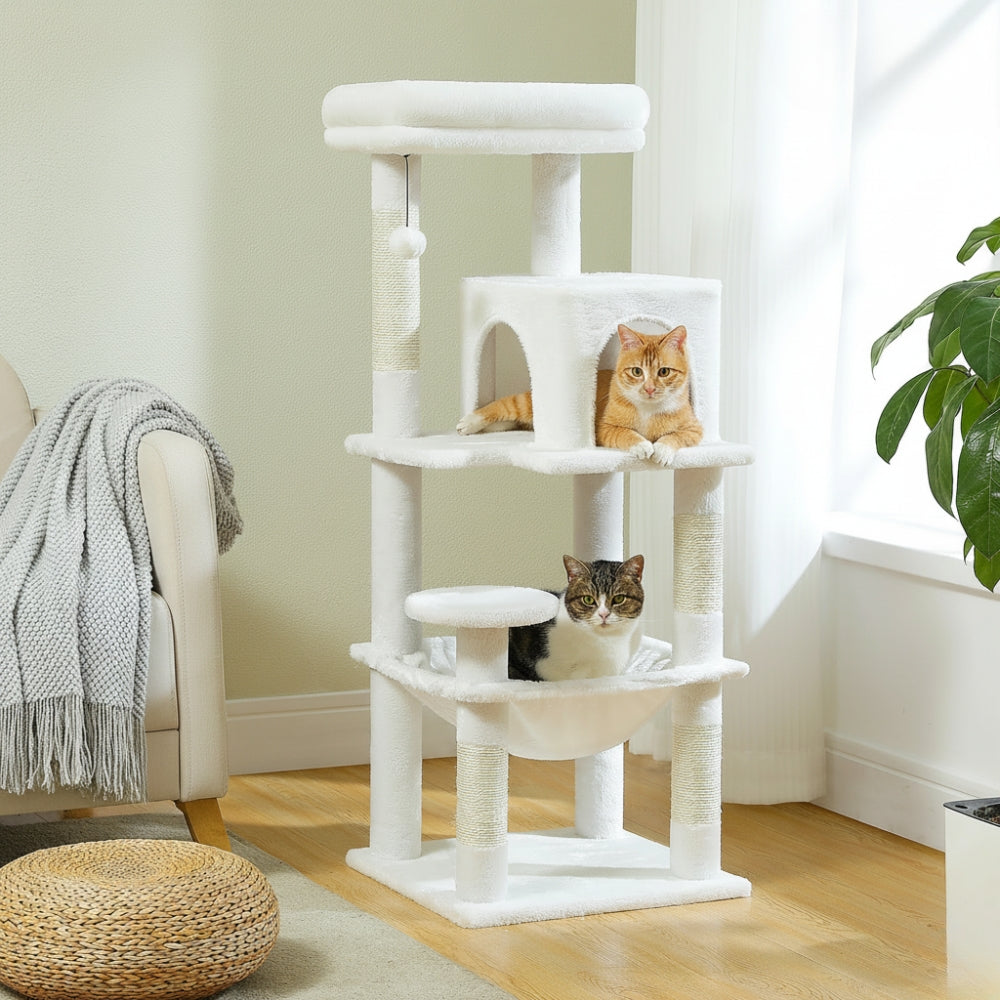 Arbre à Chat Hamac Bois | Blanc | Perchoir Du Chat