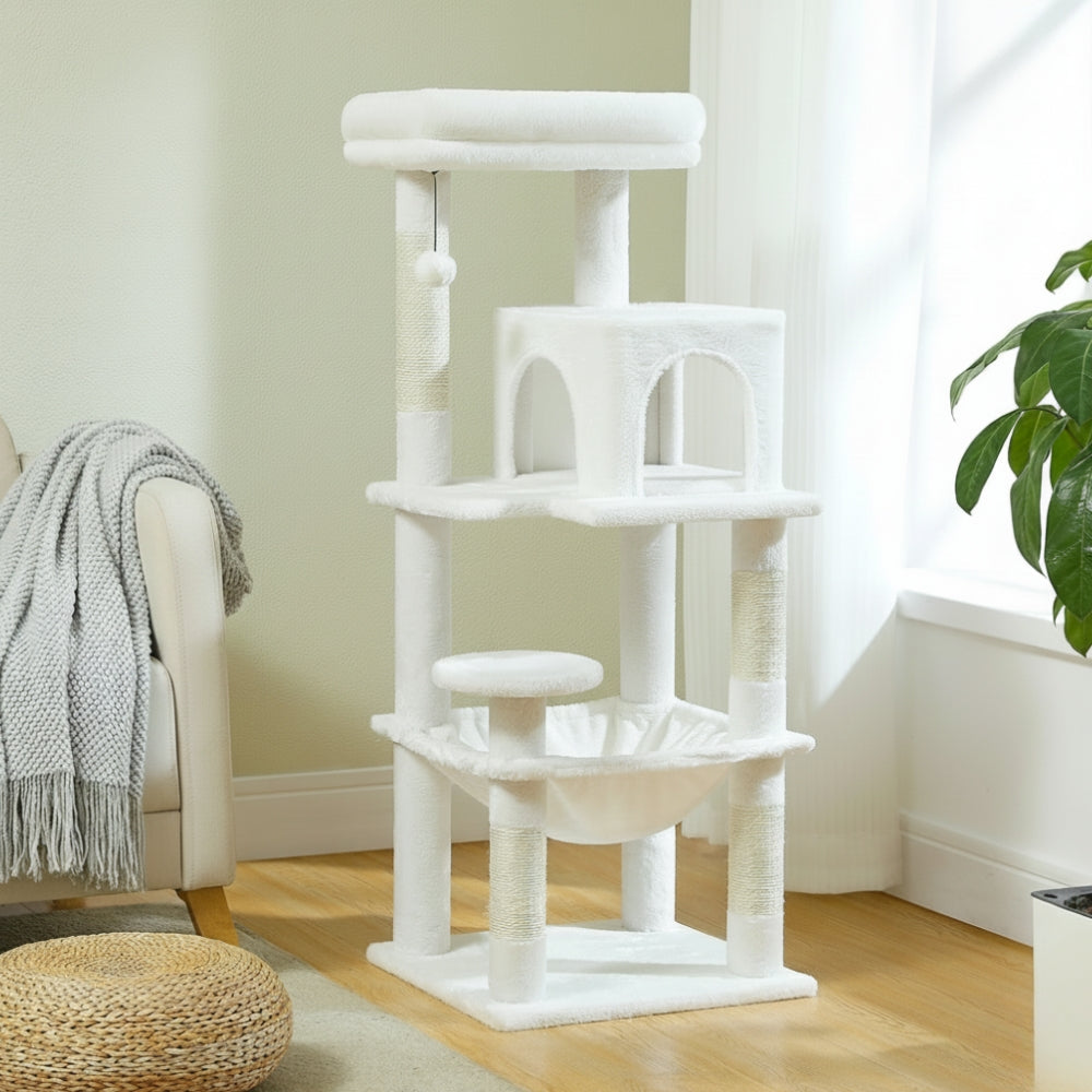 Arbre à Chat Hamac Bois | Blanc | Perchoir Du Chat