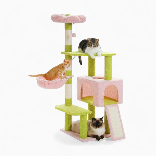 Arbre à Chat Hamac Bois | Vert Rose | Perchoir Du Chat