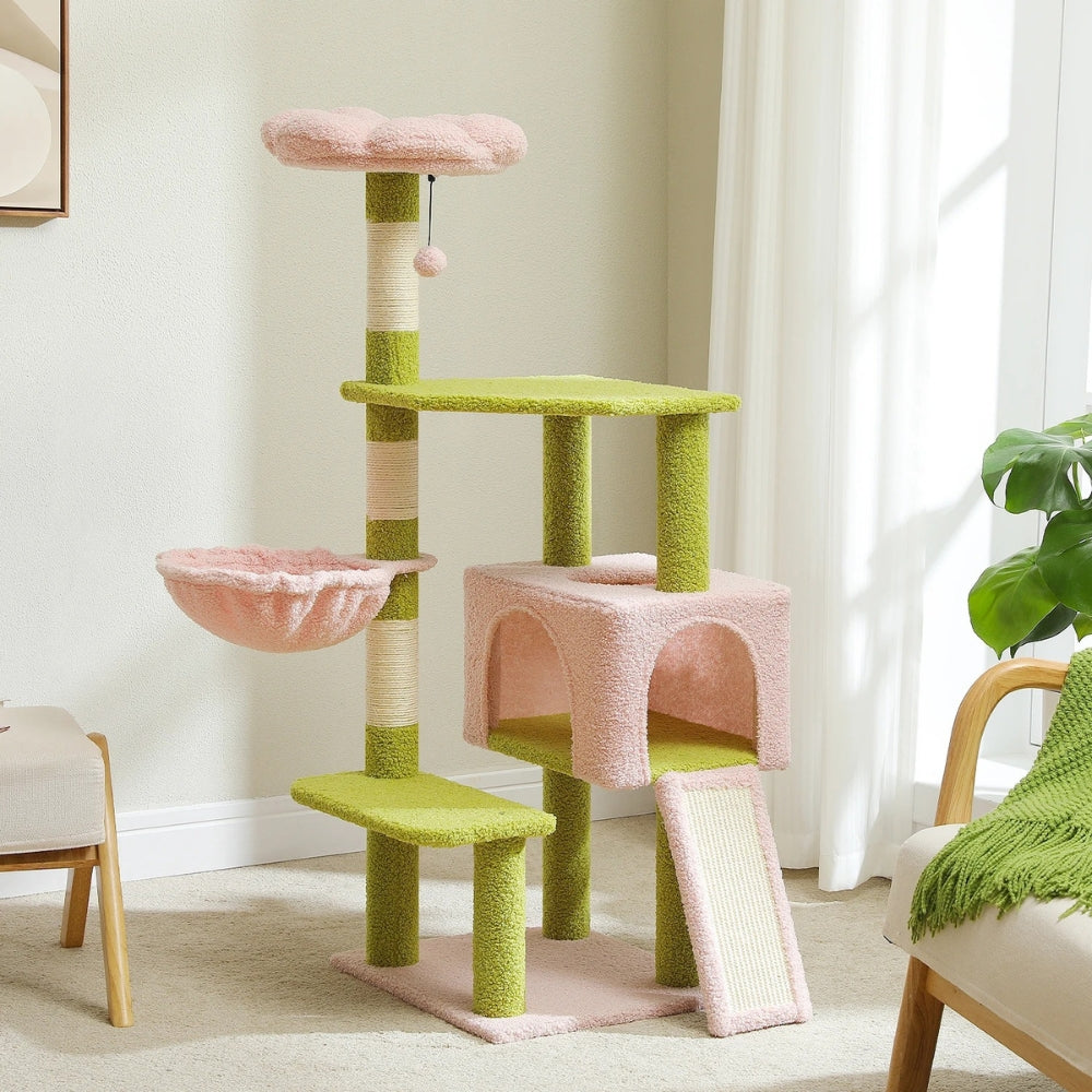 Arbre à Chat Hamac Bois | Vert Rose | Perchoir Du Chat
