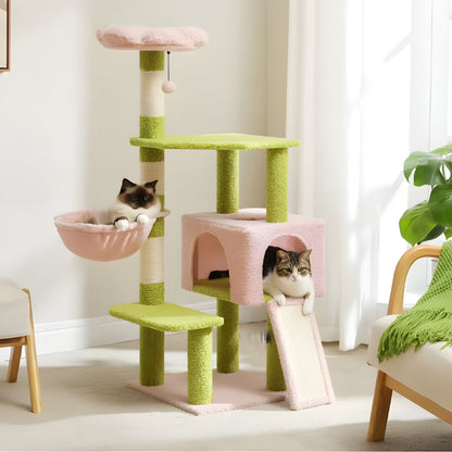 Arbre à Chat Hamac Bois | Vert Rose | Perchoir Du Chat