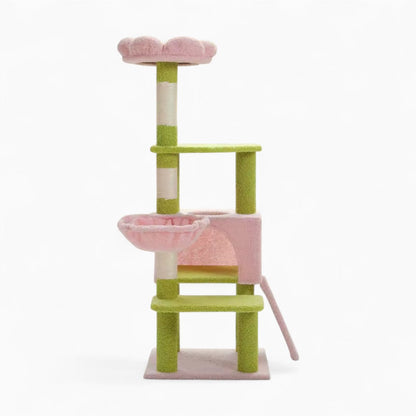 Arbre à Chat Hamac Bois | Vert Rose | Perchoir Du Chat