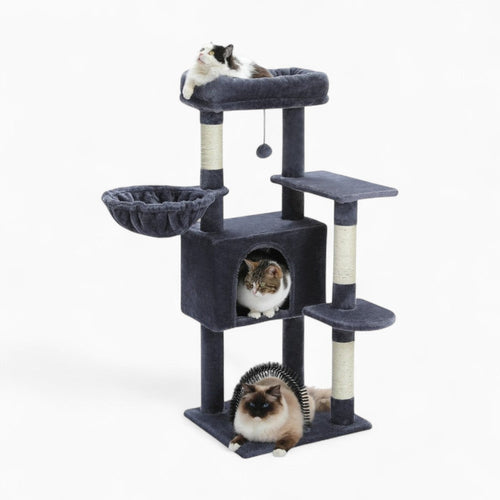 Arbre à Chat Hamac Foncé Bois 106cm | Gris | Perchoir Du Chat