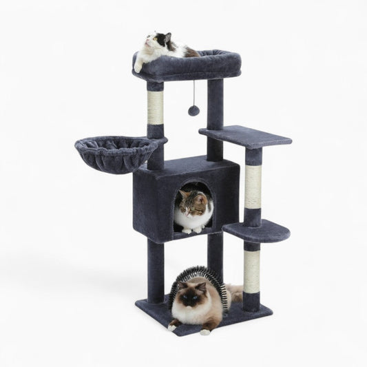Arbre à Chat Hamac Foncé Bois 106cm | Gris | Perchoir Du Chat