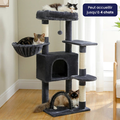 Arbre à Chat Hamac Foncé Bois 106cm | Gris | Perchoir Du Chat